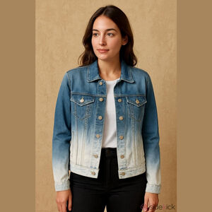 LOFT Ombre Jean Denim Jacket Blue To White Modern Distressed Size XL